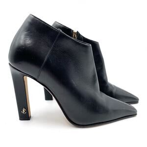 Jimmy Choo Merche Booties Black Soft Leather Low-Cut Square Toe Heels Sz 37 / 7